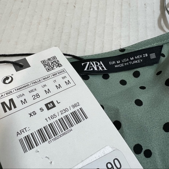 Zara Sage Green & Black Polka Dot Long sleeve Ruched V Neck Mini Dress S… - Picture 8 of 11